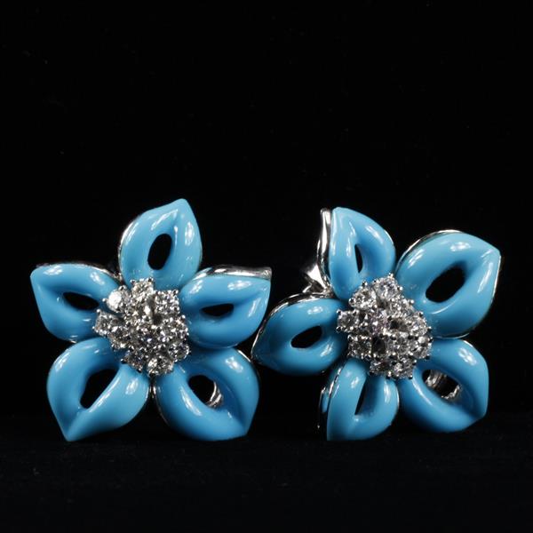 Appraisal: Designer White Gold K Diamond Cluster and Turquoise Opaque Glass