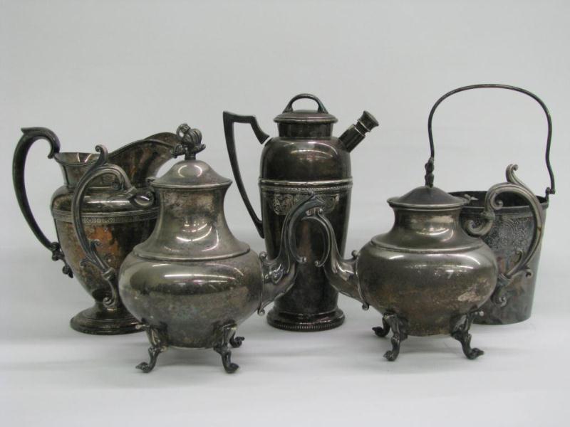 Appraisal: Group of vintage silverplate table accessories water pitcher coffee urn