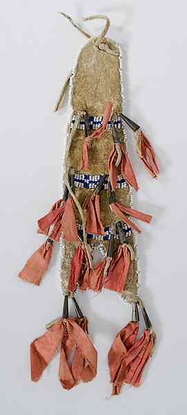 Appraisal: Plains Beaded Elk Hide Drop sinew-sewn and beaded using colors