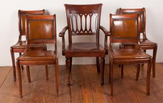 Appraisal: Leather Seat Chairs a Wood Arm Chair Four Classical-Style side