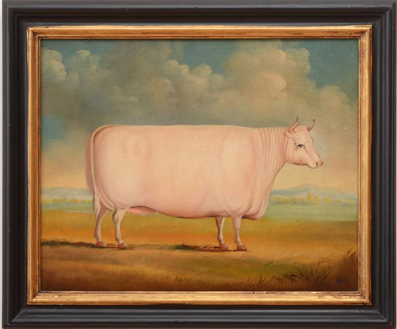 Appraisal: TH CENTURY SCHOOL PRIZED CATTLE THE PAIR Oil on canvas