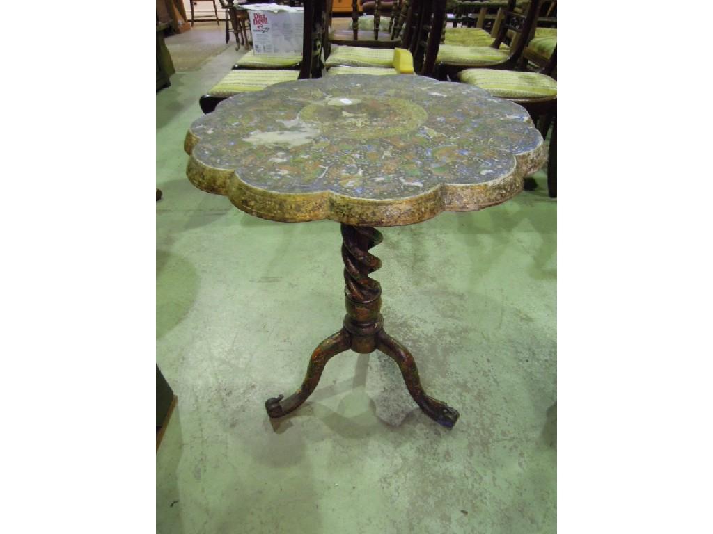 Appraisal: A cashmere style occasional table of circular form with scalloped