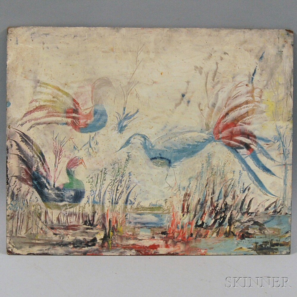 Appraisal: American School th Century Bird Fantasy Unsigned Oil on artist