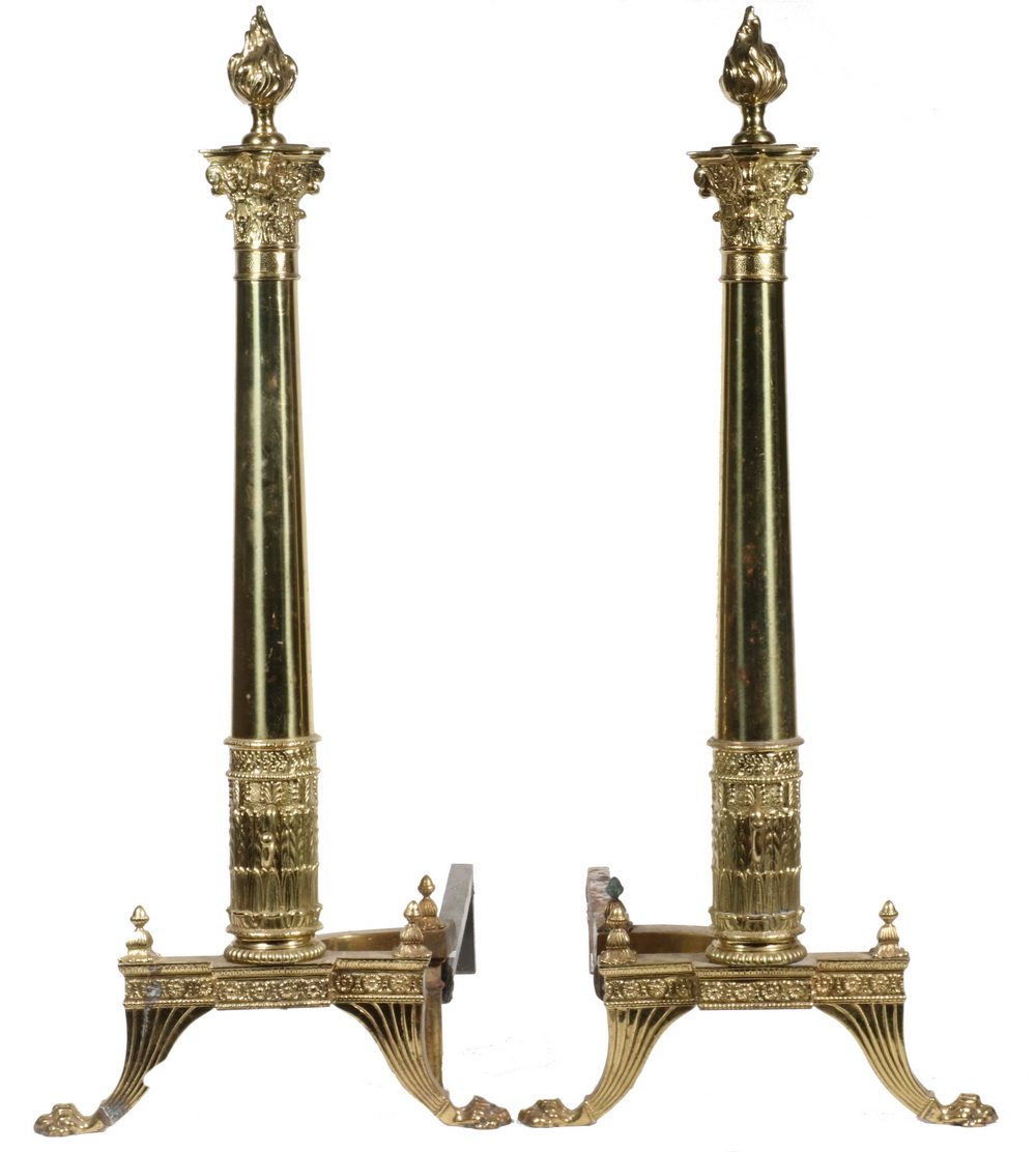 Appraisal: PR CLASSICAL BRASS ANDIRONS Pair of Late th - Early