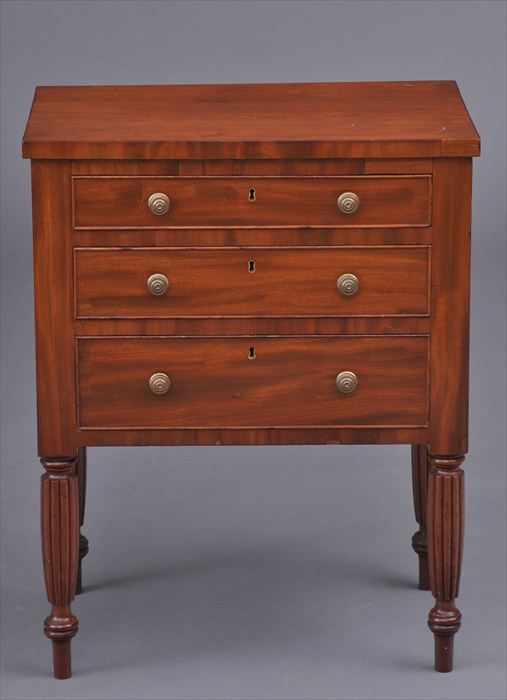 Appraisal: FEDERAL CHERRY NIGHT STAND Containing three beaded drawers with brass