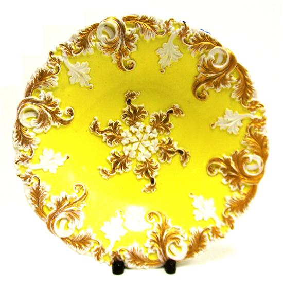 Appraisal: Meissen gilt on yellow ground circular bowl with reticulated acanthus