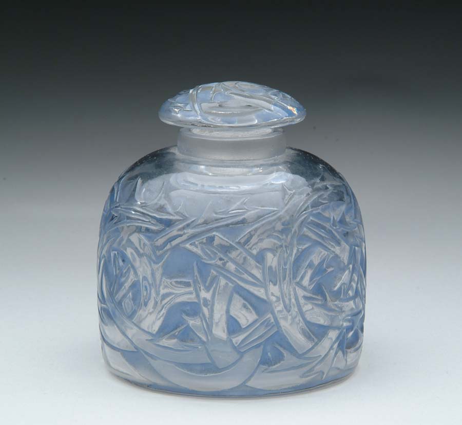 Appraisal: LALIQUE EPINES JAR Beautiful Lalique jar in Epines pattern has