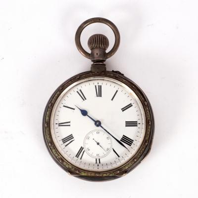 Appraisal: A silver and shagreen cased quarter-repeating keyless lever clock watch