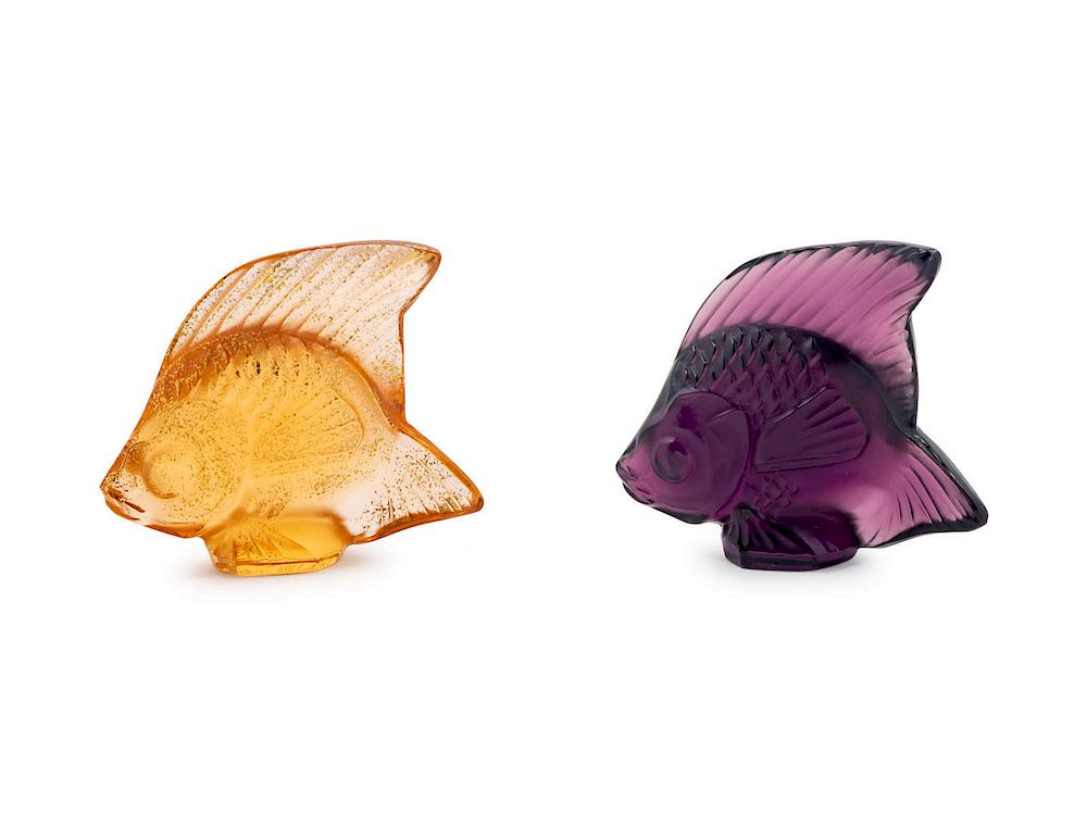 Appraisal: Two Lalique Colored Glass Fish TH CENTURY