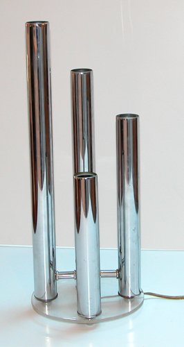 Appraisal: Title Modern Desk Lamp Four Chrome Cylinders on Round Acrylic