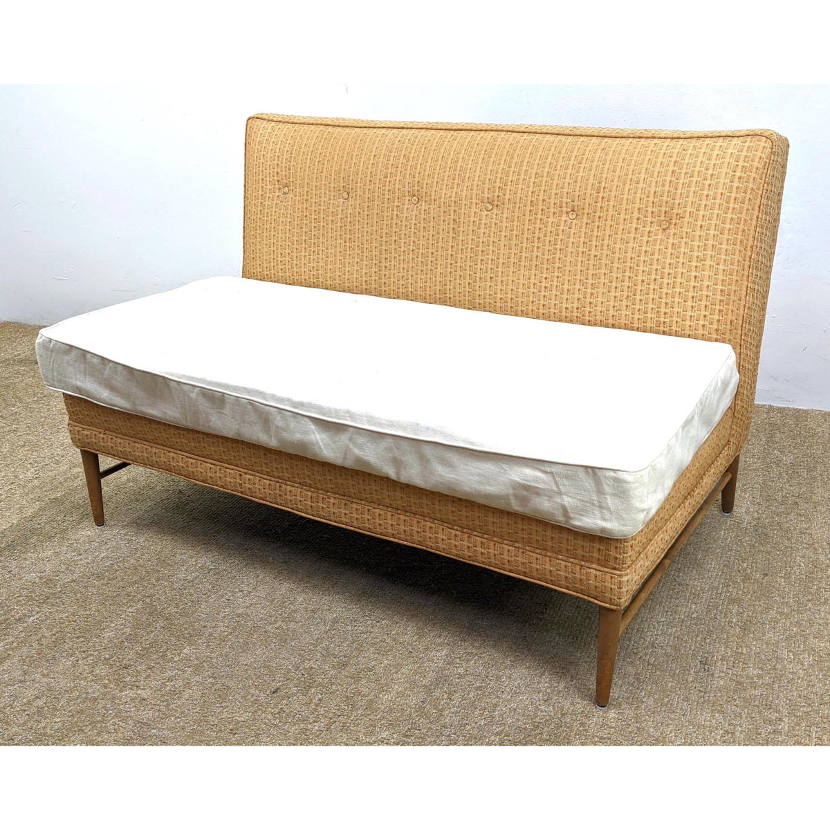 Appraisal: Paul McCobb attributed Upholstered Sofa Couch Tapered wood peg legs