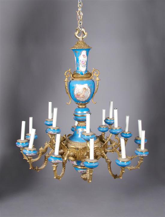 Appraisal: A Louis XVI Style Gilt Metal and Porcelain Chandelier Height