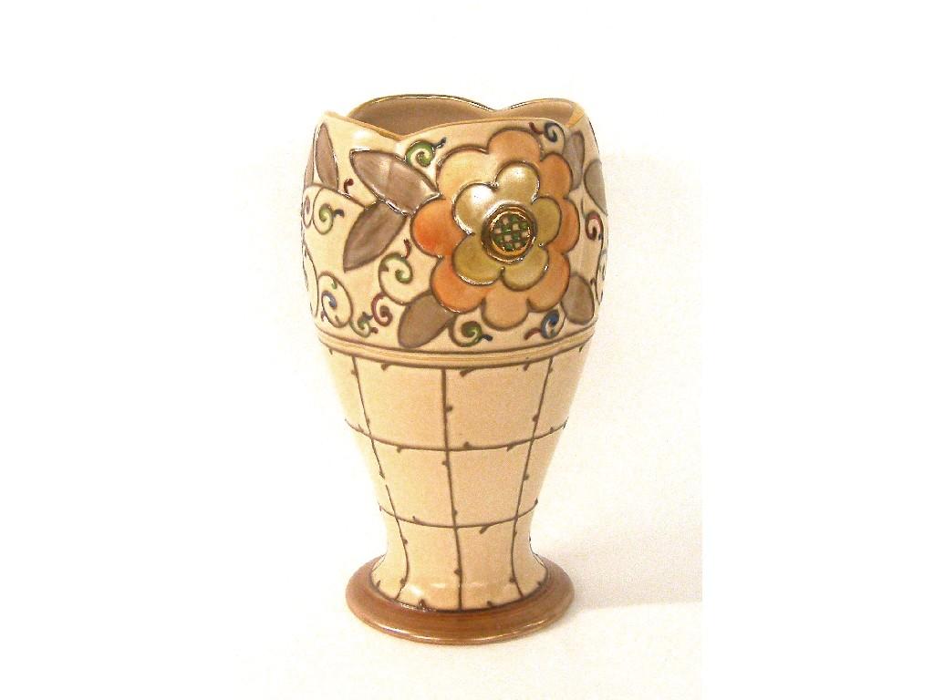 Appraisal: Charlotte Rhead Bursley Ware 'Trellis' lobed vase pattern TL shape