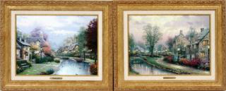 Appraisal: THOMAS KINKADE COLORED PRINTS LANDSCAPES PAIR THOMAS KINKADE COLORED PRINTS