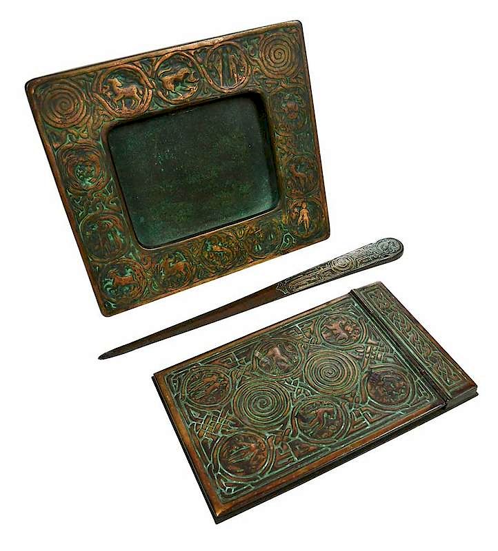 Appraisal: Three Tiffany Studios Zodiac Desk Objects New York early th