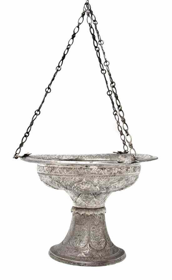 Appraisal: A Middle Eastern Silver Lantern of compote form with foliate