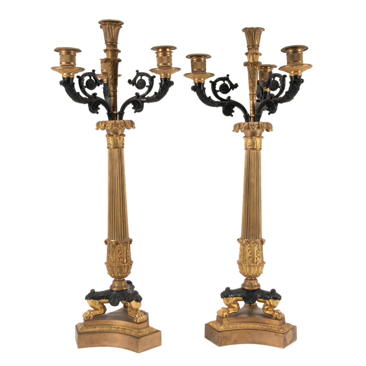 Appraisal: PAIR CHARLES X STYLE GILT BRONZE CANDELABRA Pair of French