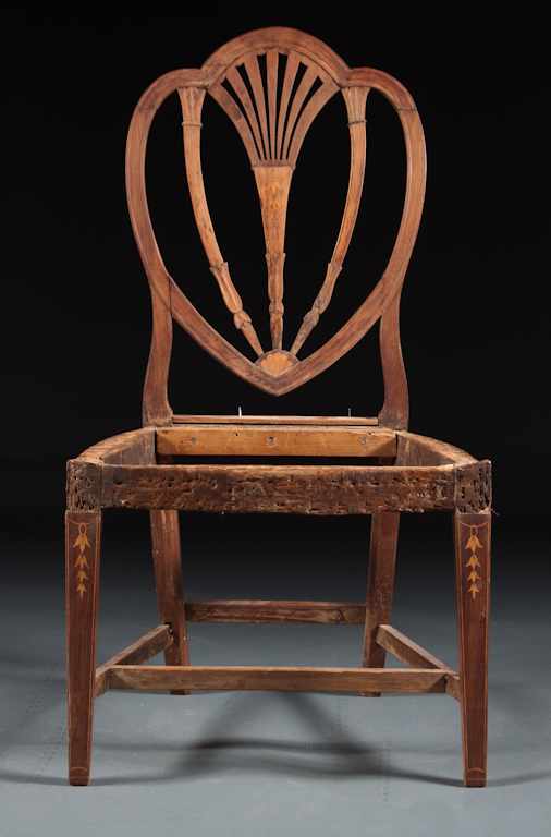 Appraisal: Federal bellflower and patera inlaid mahogany shield-back side chair Baltimore