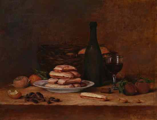 Appraisal: L BROUAUX French th century STILL LIFE WITH LADYFINGERS FRUIT