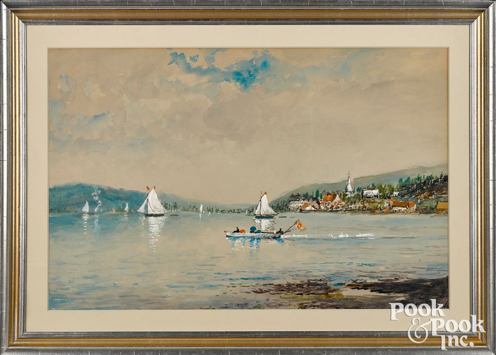 Appraisal: Edmund Darch Lewis watercolor lake scene Edmund Darch Lewis American