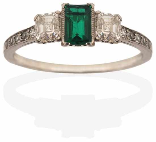 Appraisal: AN ART DECO EMERALD AND DIAMOND RING BY TIFFANY CO