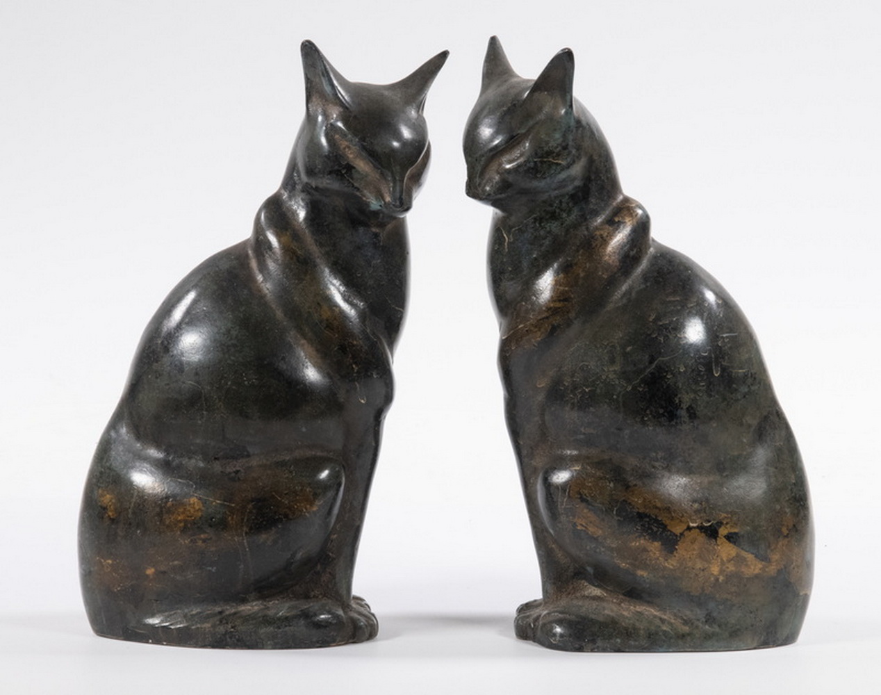 Appraisal: PR CAT SCULPTURES Pair of Vintage Patinated Metal Seated Cats