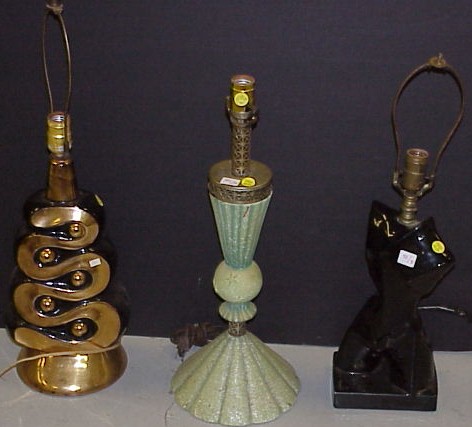 Appraisal: Three modern lamps one black swirl design one green with