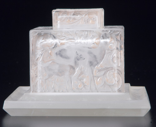 Appraisal: R LALIQUE Inkwell Biches clear and frosted with sepia patina