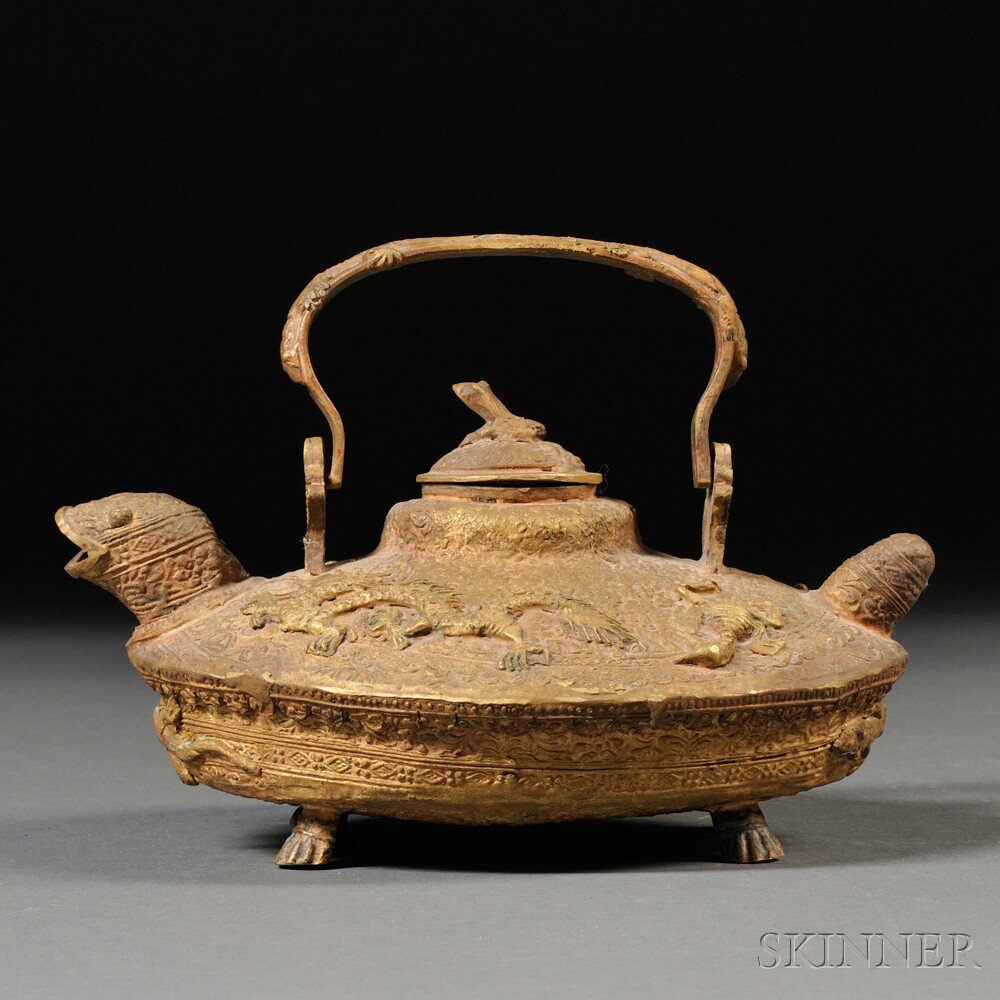 Appraisal: Bronze Turtle-shaped Kettle China the body decorated all over with