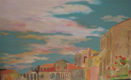 Appraisal: ALEXANDER VENETIAN SUNSET Signed verso oil on canvas x in