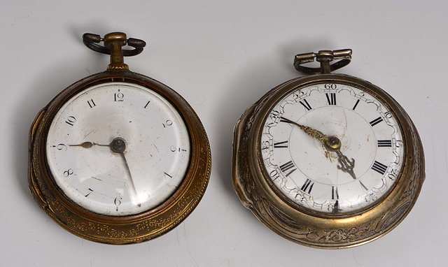 Appraisal: A GOLD PLATED PAIR CASED POCKET WATCH with white enamel