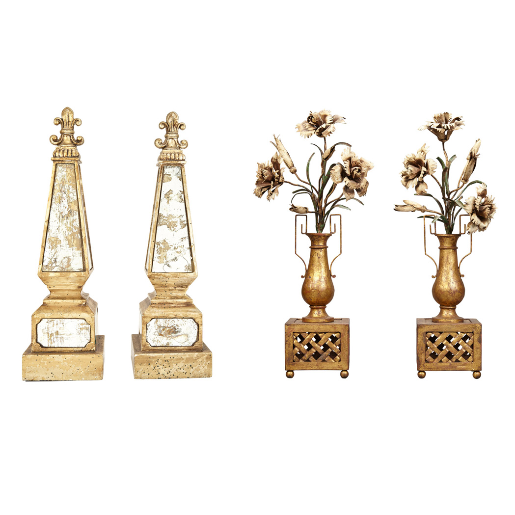 Appraisal: Pair of Tole Gold and Ivory Painted Topiaries Height inches