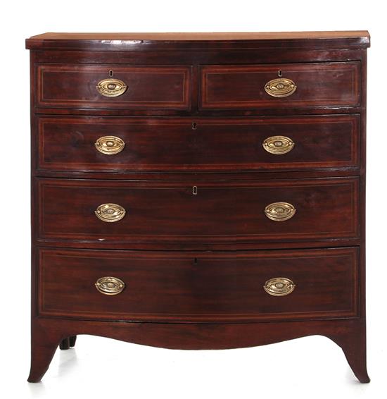 Appraisal: Georgian style inlaid mahogany bowfront chest of drawers mid th