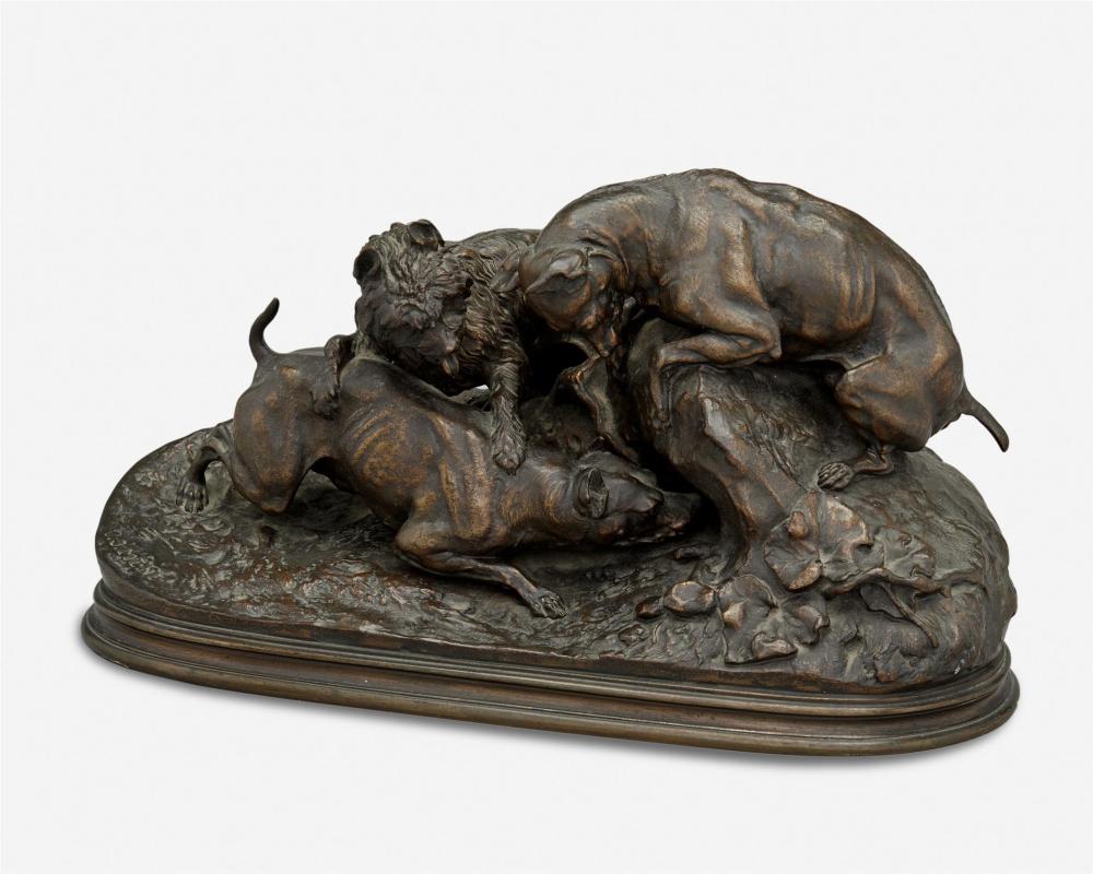 Appraisal: Pierre Jules M ne - French Hounds and Hare Patinated