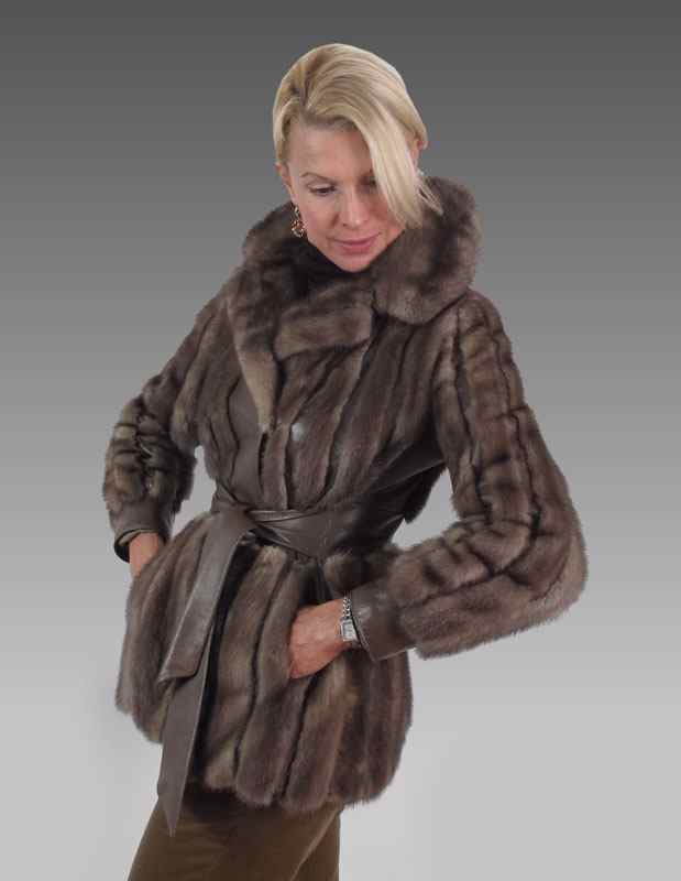 Appraisal: SIZE MINK JACKET Cappuccino color mink and leather jacket with