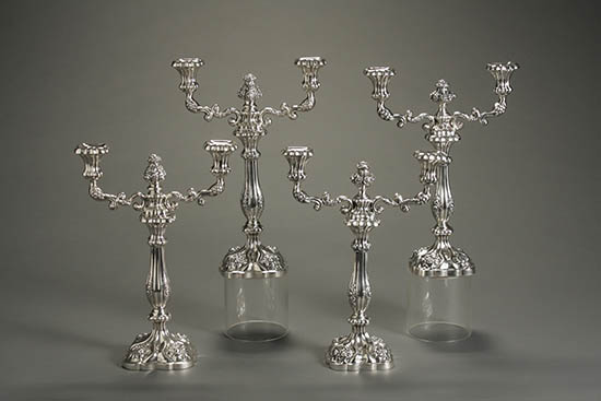 Appraisal: Set of Four Austrian Weighted Silver Two-Light Convertible Candelabra Vienna