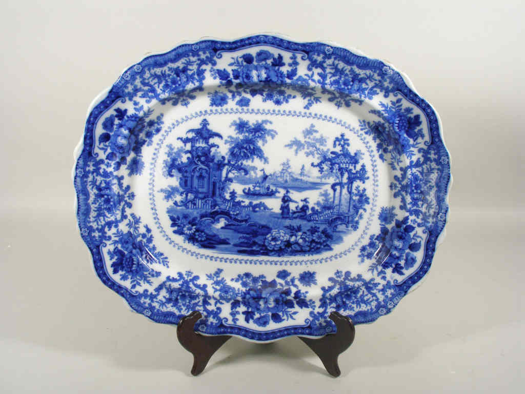 Appraisal: Antique Blue and White Ironstone Transfer Charger Fairy Villas English