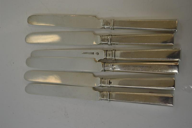 Appraisal: SIX IRISH STERLING SILVER BUTTER KNIVES CIRCA MAKER RICHARD SAWYER