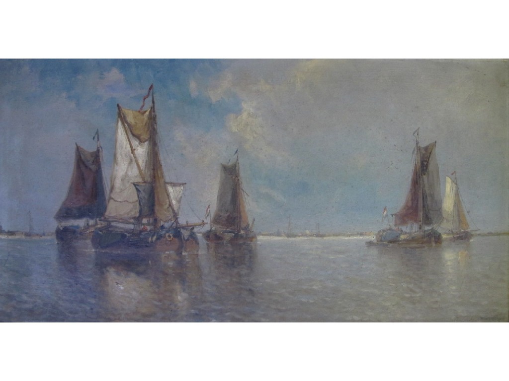 Appraisal: AUGUSTE HENRI MUSIN - FISHING BOATS IN AN ANCHOR Oil