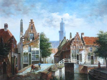 Appraisal: EUROPEAN SCHOOL th century DUTCH TOWN SCENE Bears signature bottom