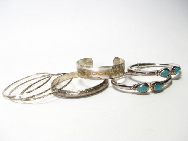 Appraisal: Seven Assorted Design Sterling Silver Bangles approximately grams