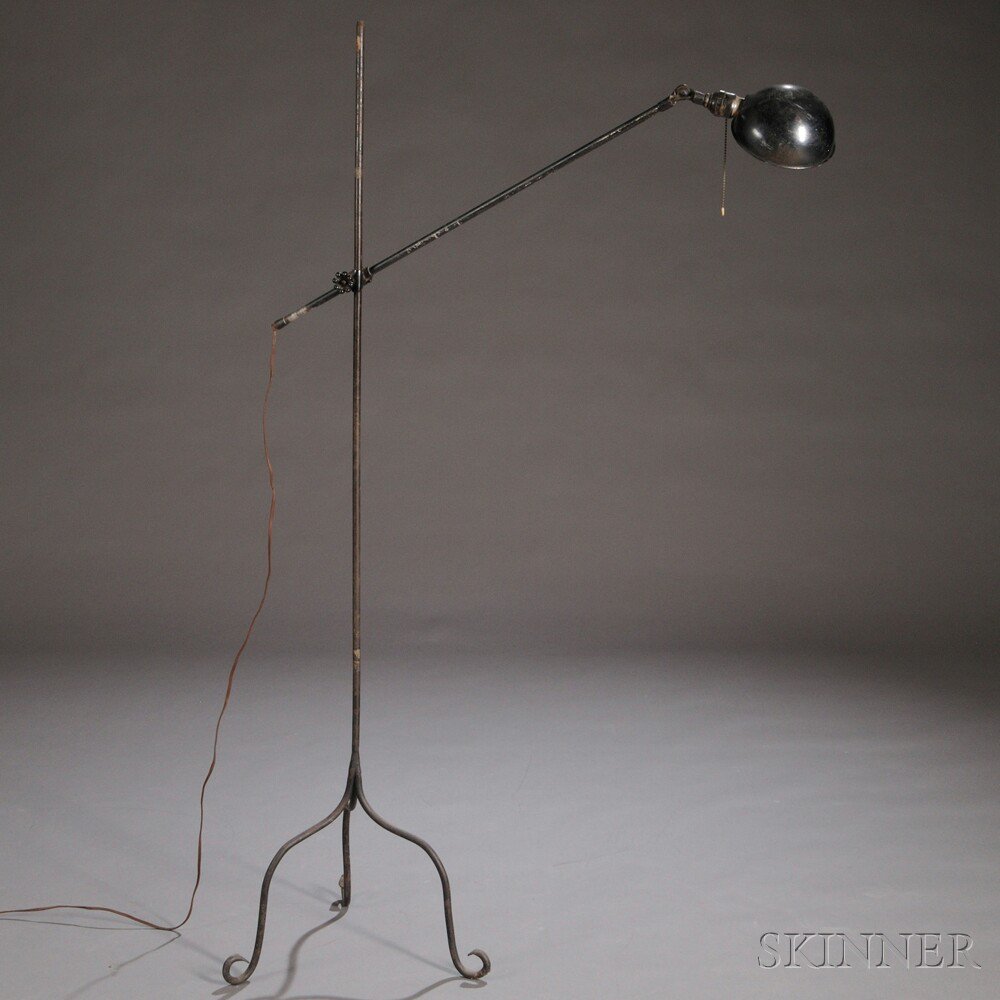 Appraisal: Early Industrial Design Floor Lamp Tubular steel and wrought iron