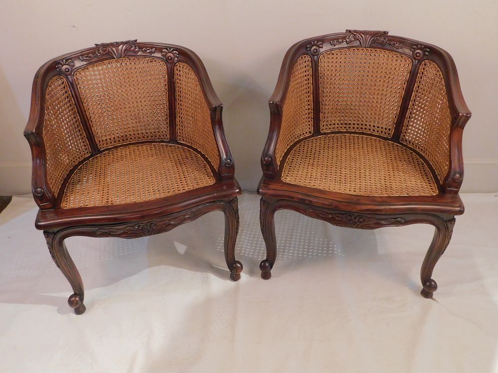 Appraisal: PAIR LOUIS XV CANED CHAIRS Pair of solid mahogany Louis