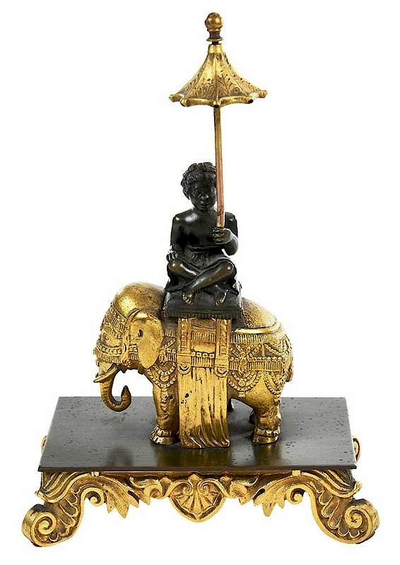 Appraisal: Patinated and Gilt Bronze Figure on Elephant French th century