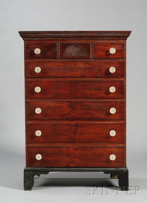 Appraisal: Chippendale Maple Fan-carved Tall Chest of Six Drawers New Hampshire