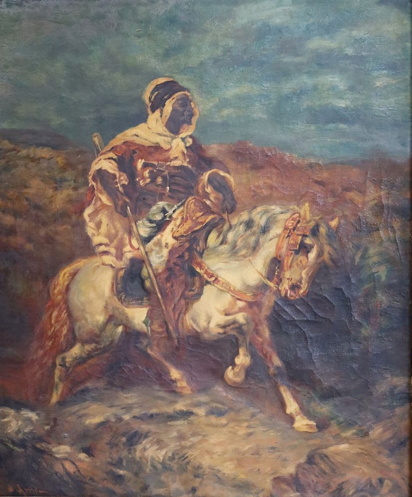 Appraisal: ILLEGIBLY Signed Oil On Canvas Arab On Horseback From a