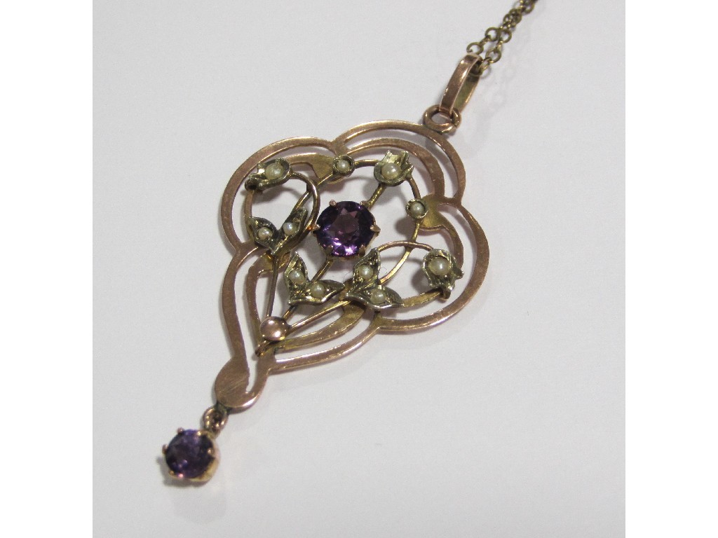 Appraisal: An Edwardian ct rose gold amethyst and seed pearl set