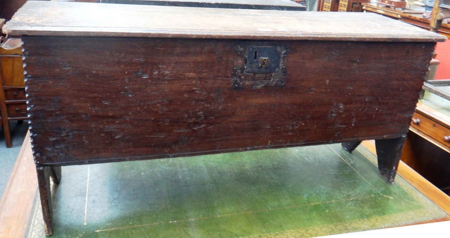 Appraisal: A th century oak five plank coffer with chip work