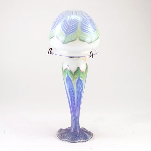 Appraisal: Vandermark glass desk lamp with iridescent peacock feather design in