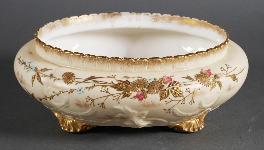 Appraisal: Willits American Belleek bowl Hand painted floral motif with gilt